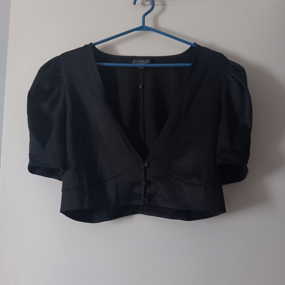 DANIELLE BERNSTEIN Black Satin Crop Blouse XL